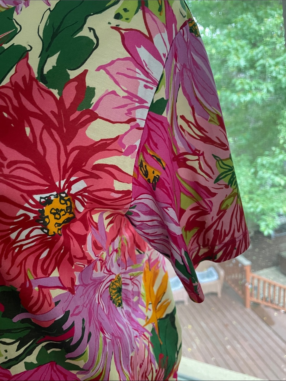 Max Mara Weekend Floral Short-Sleeve Top — Pink Multi PTP 19.5 - Picture 6 of 12